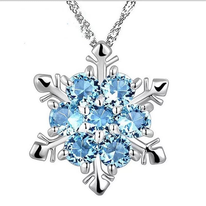 Silver Halsband till Jul - Snöflinga med Blå CZ Kristaller