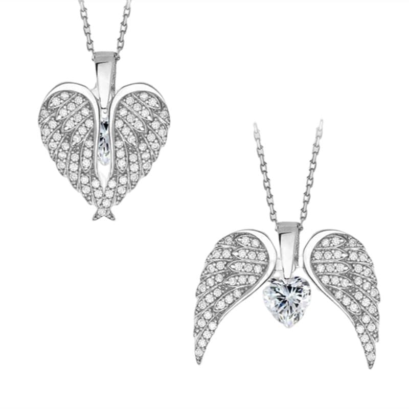 Änglavinge med zirkonhjärtahalsband Silver