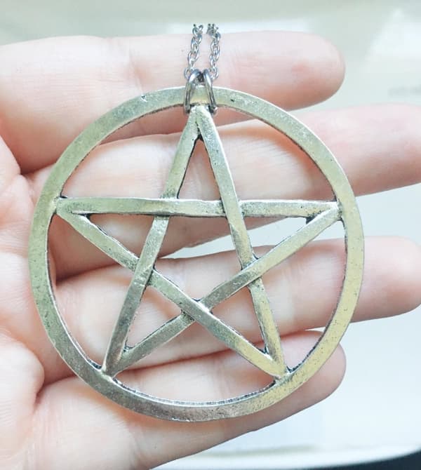 Halsband Pentagram XL Wicca Pagan Rostfri kedja 50 cm