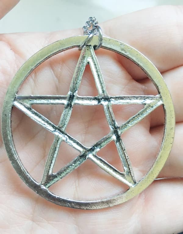 Halsband Pentagram XL Wicca Pagan Rostfri kedja 60 cm