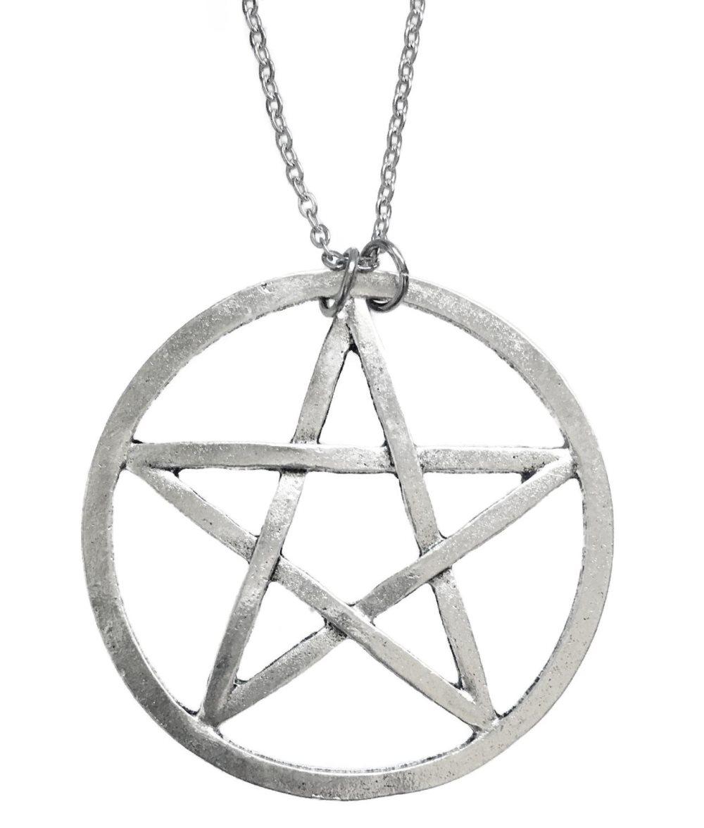 Halsband Pentagram XL Wicca Pagan Rostfri kedja 60 cm