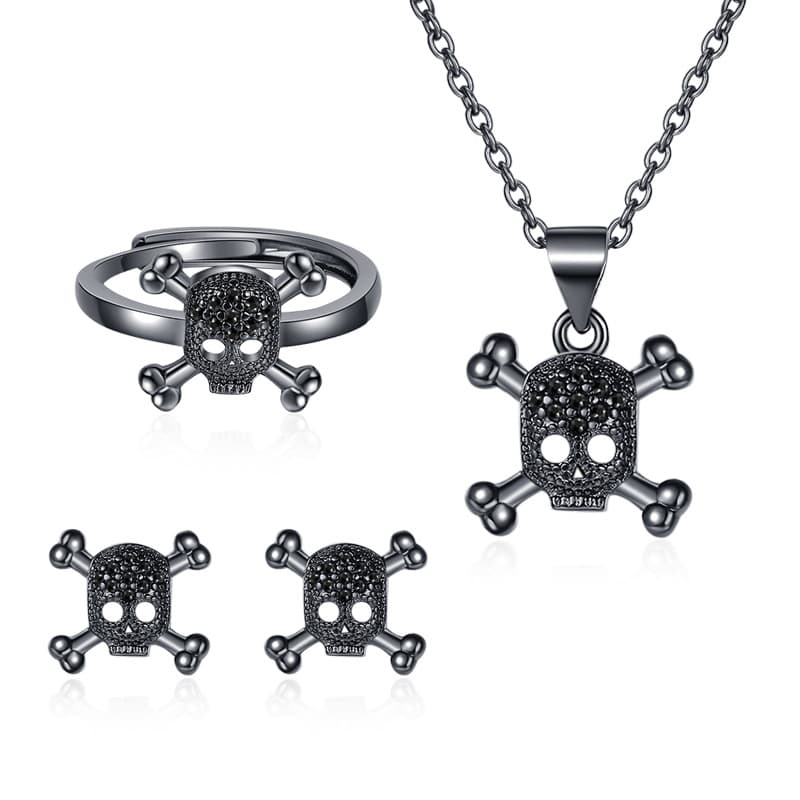 Hallowen Halsband Örhängen Ring Set Silver
