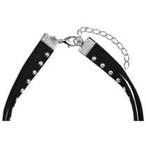 Retro Dubbelt Svart Choker / Halsband med Nitar & en Rhinestone
