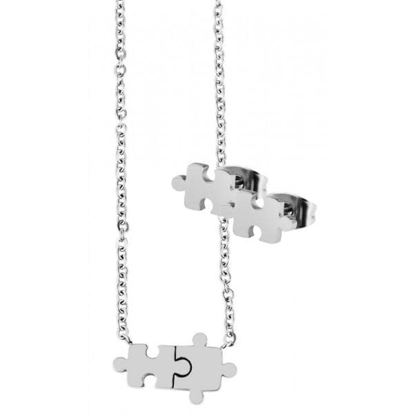 Silver Smyckesset i Stål - Halsband & Örhängen - Pusselbit