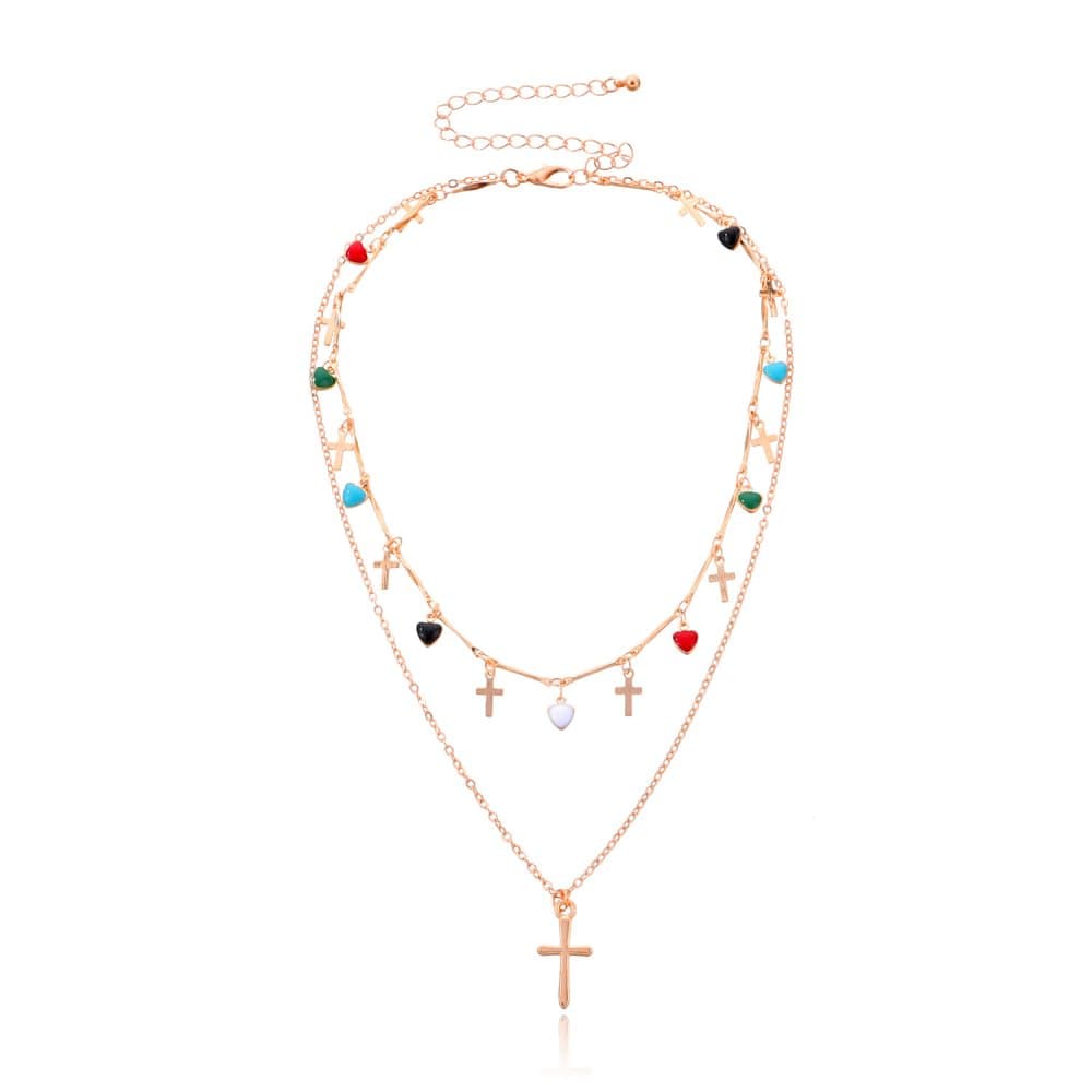 Dual Layer Cross Chain Halsband Guld