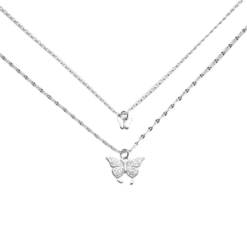 Dubbla lager fjärilshängande halsband Silver