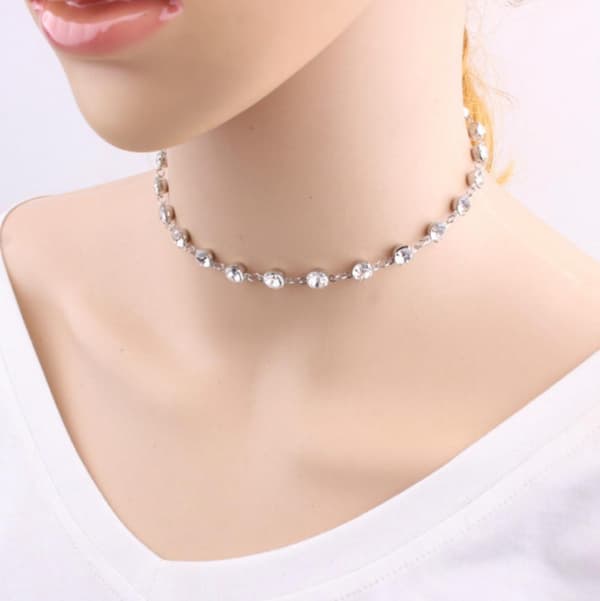 Silver Halsband / Choker - Kedja & Glittrande Rhinestones/Strass