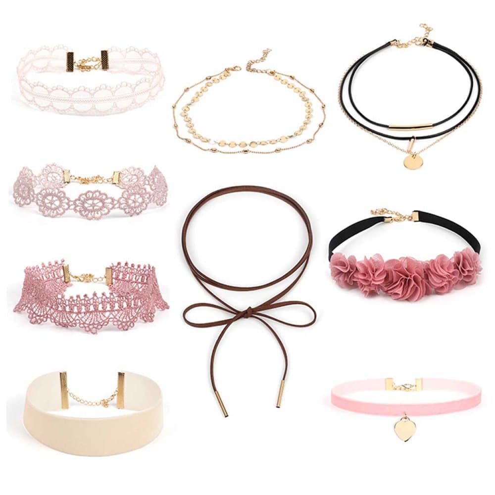 9-pack Trendiga Choker Halsband Spets Lace