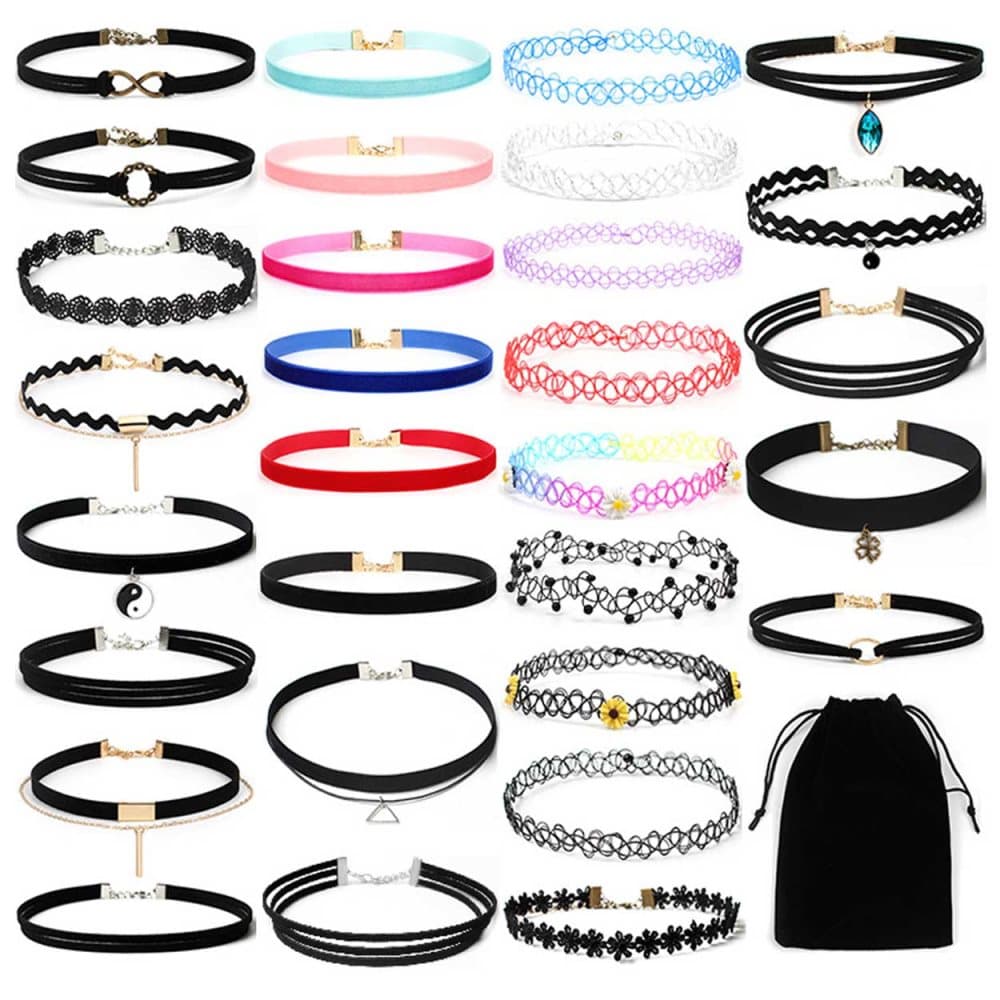 30-pack Trendiga Choker Halsband Spets Lace PU Sammet