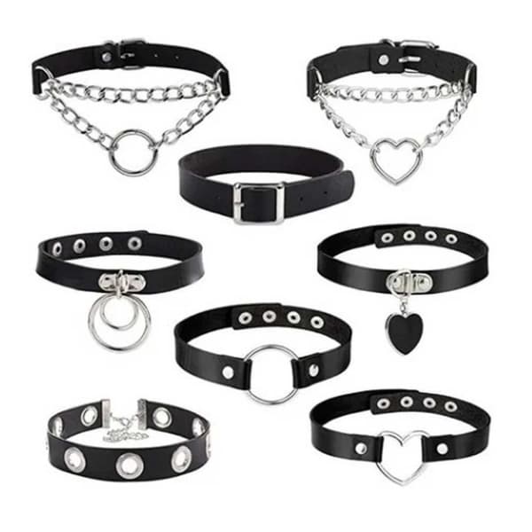 8-pakkaus PU-nahkainen choker-kaulakorun nahka musta