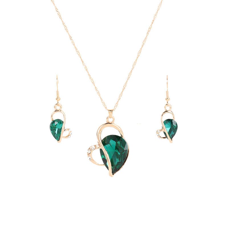 Hjärta Halsband Örhängen Set Grön