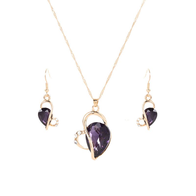 Hjärta Halsband Örhängen Set Lila