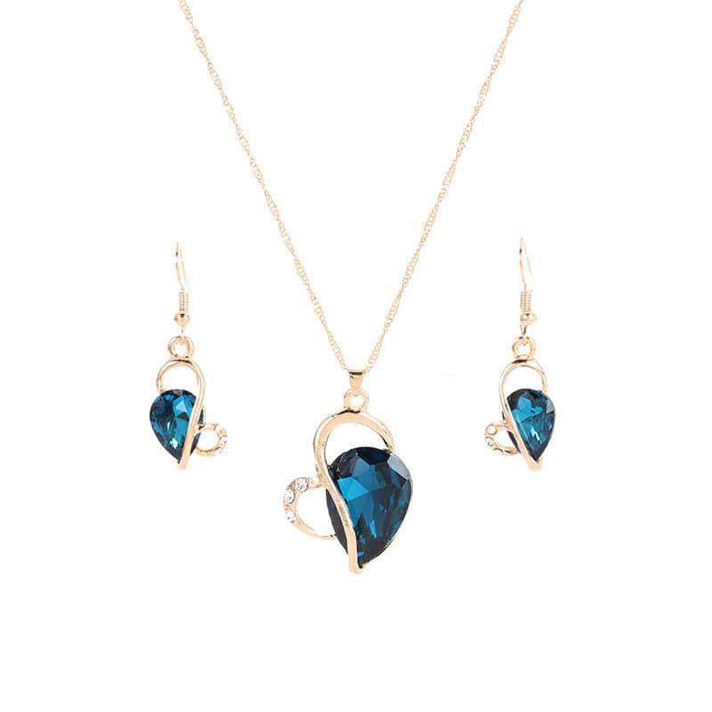 Hjärta Halsband Örhängen Set Blå