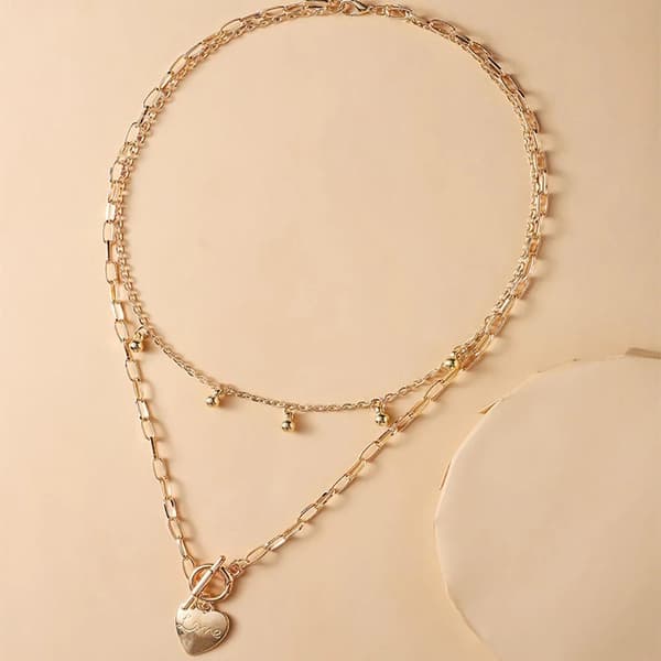 Guld Halsband / Choker med 2 st Kedjor - Hjärta, Love & Kulor