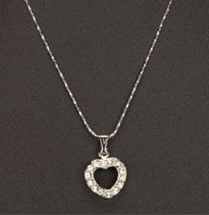 Vackert Silver Halsband - Hjärta med Vita Rhinestones / Strass