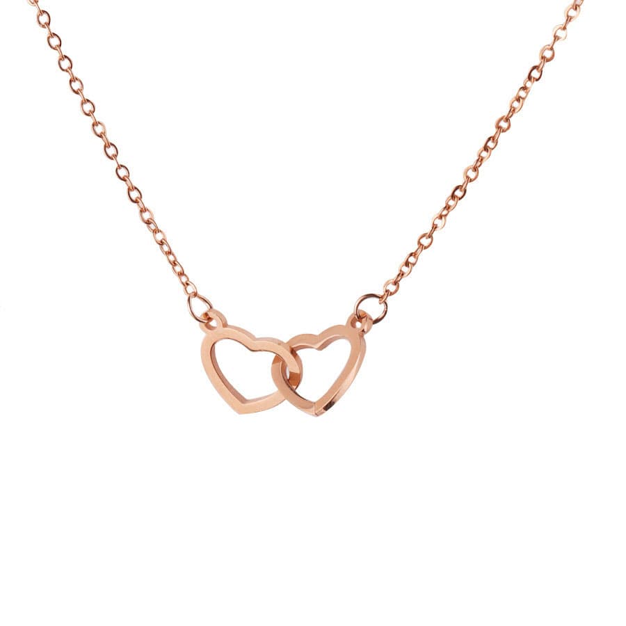 Dubbelt hjärta halsband Rose guld