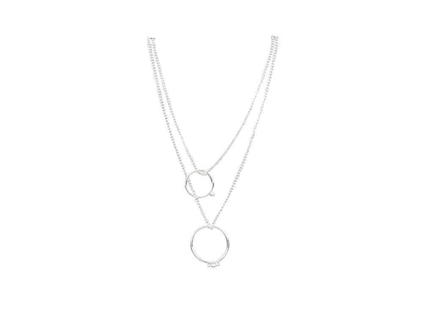 Silver Halsband med 2 st Kedjor Dekorerade med 2 st Ringar