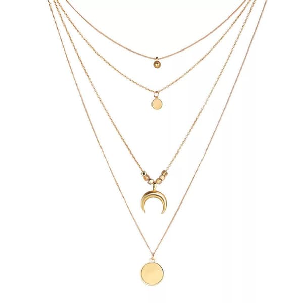 Guld Halsband med 4 olika Kedjor & Hängen / Kula & Plattor