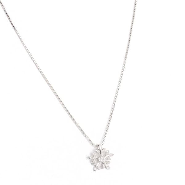 Silver Halsband med Blomma / Snöflinga med Vit CZ Kristall