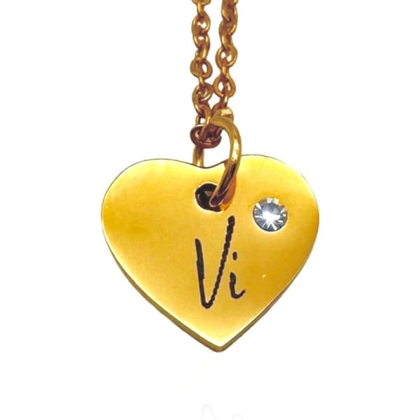 Gilded tray ''Vi'' heart gold stone necklace chain Valentine's Day
