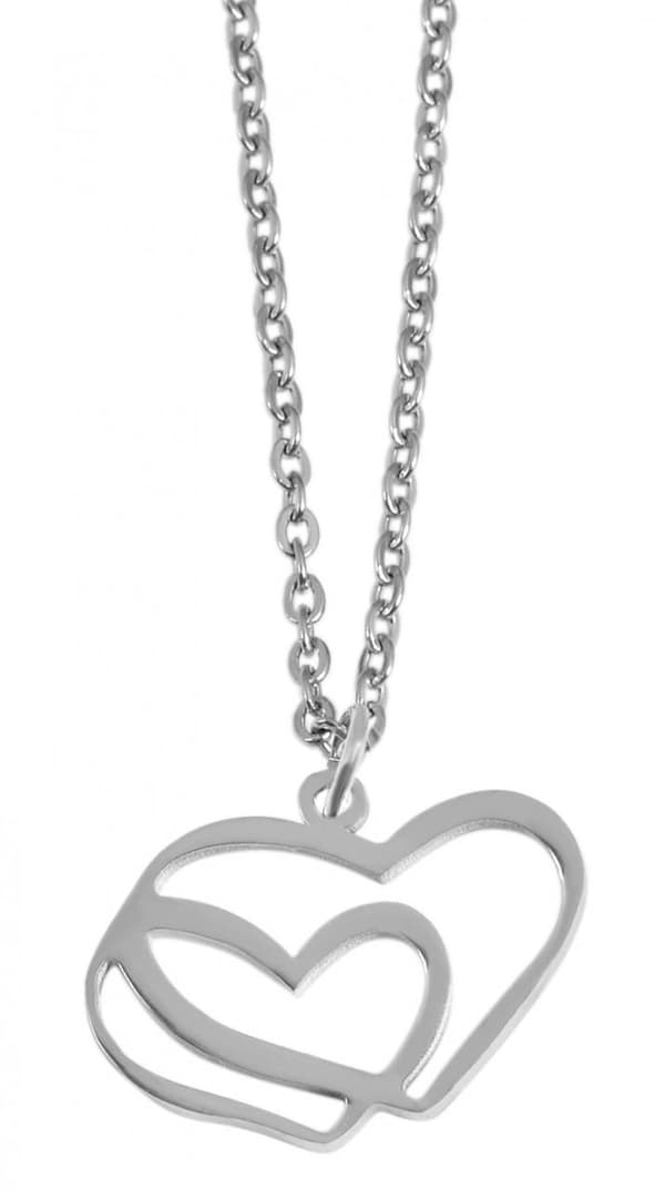 Silver Halsband i Stål - Stilrent med Dubbla Hjärtan / Heart