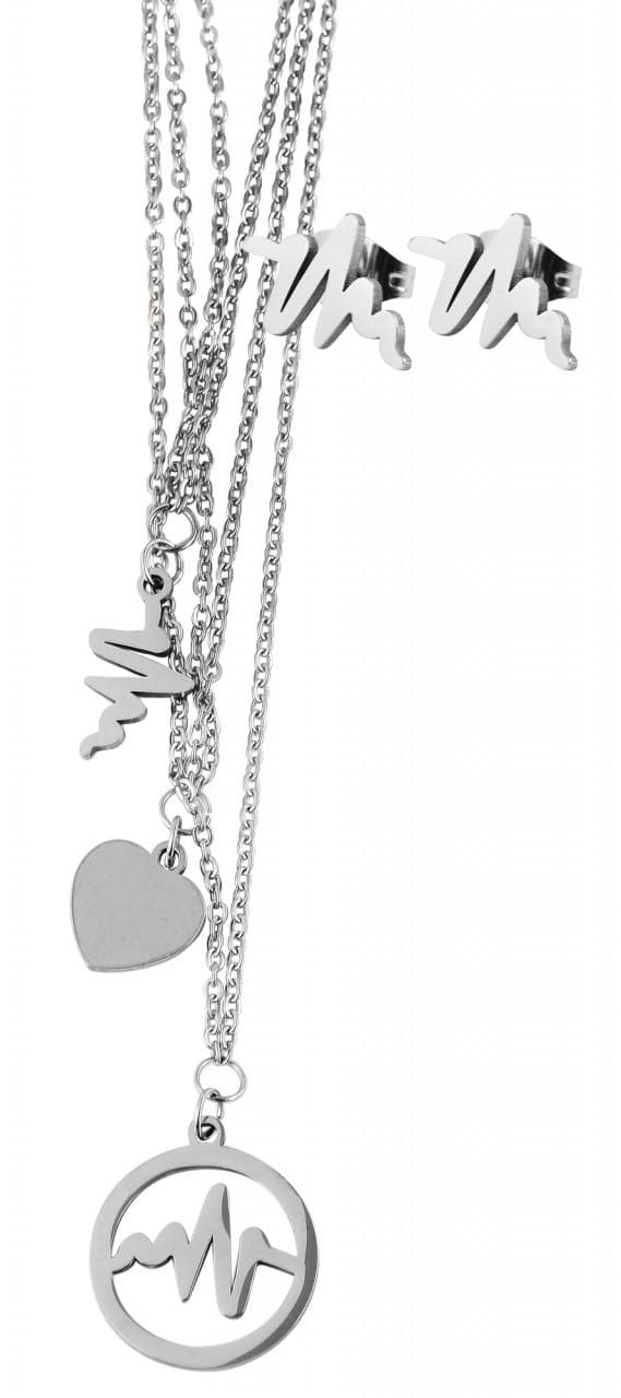 Silver Smyckesset i Rostfritt Stål - Halsband & Örhängen - EKG