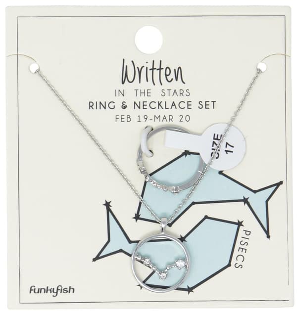 Silver Smyckesset - Halsband & Ring - Stjärntecken / Fiskarna