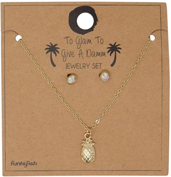Guld Smyckesset - Halsband med Ananas & Örhängen med Rhinestones