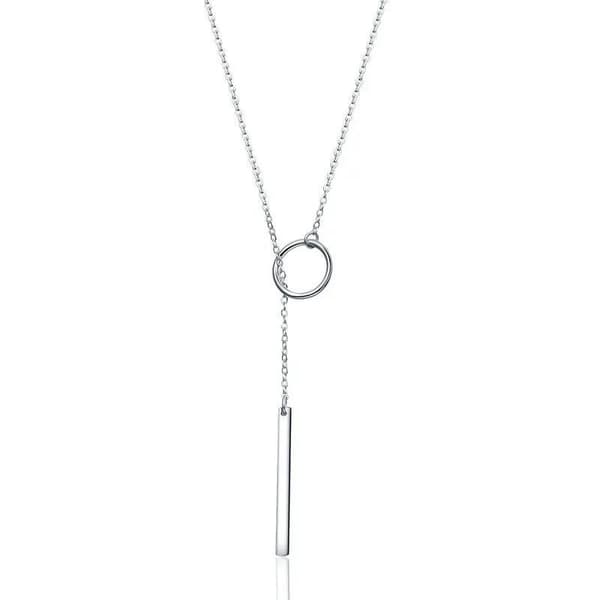 Elegant Silver Lariat / Lasso Halsband med Cirkel / Ring & Stång