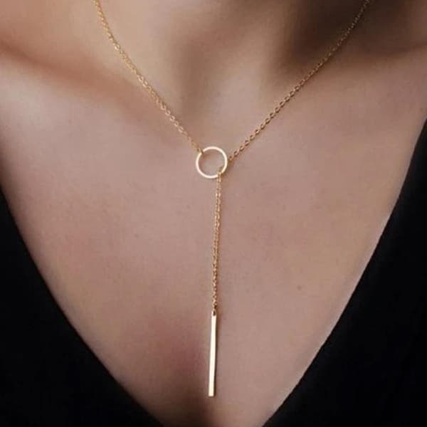 Elegant Guld Lariat / Lasso Halsband med Cirkel / Ring & Stång