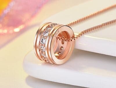 Rose Gold Round Pendant 925 Sterling Silver Chain Necklace Womens Jewellery Gift