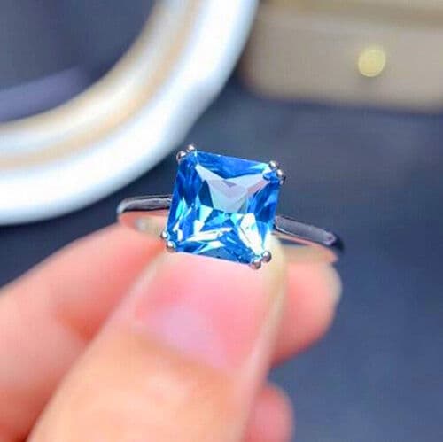 Sky Blue Square Adjustable Ring 925 Sterling Silver Womens Girls Jewellery Gifts
