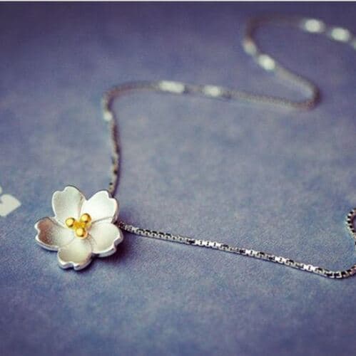 Cherry Blossoms Pendant 925 Sterling Silver Chain Necklace Women Jewellery gifts