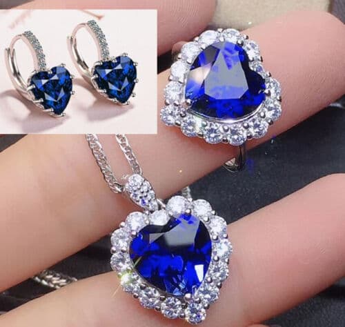 Heart Crystal Pendant 925 Sterling Silver Stud Chain Necklace Womens Jewellery