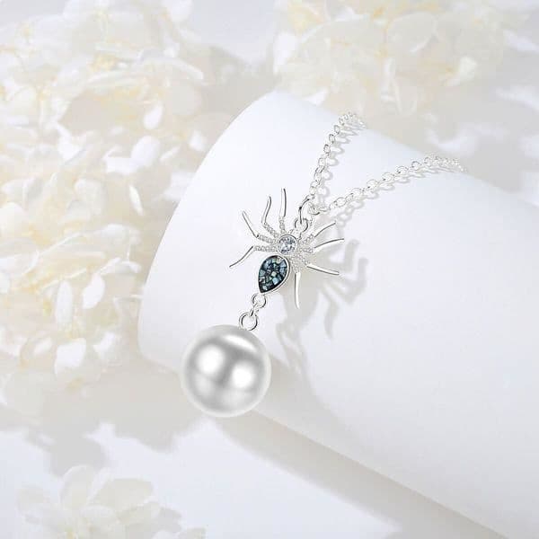 Mosaik Spider Gravid Bola och strass halsband