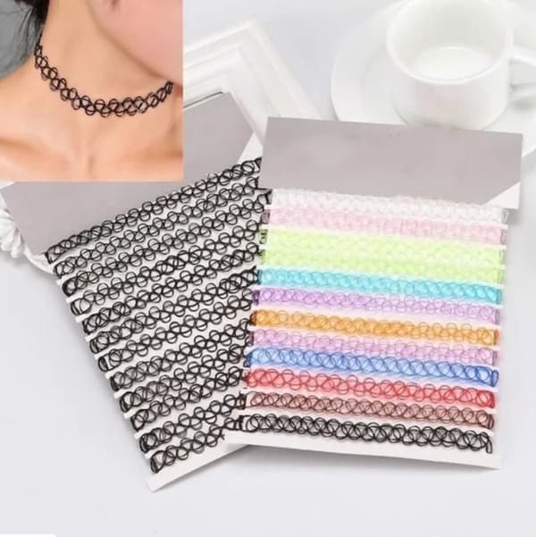 12kpl monivärinen kalastuslinja Choker Tattoo kaulakoru Pearl