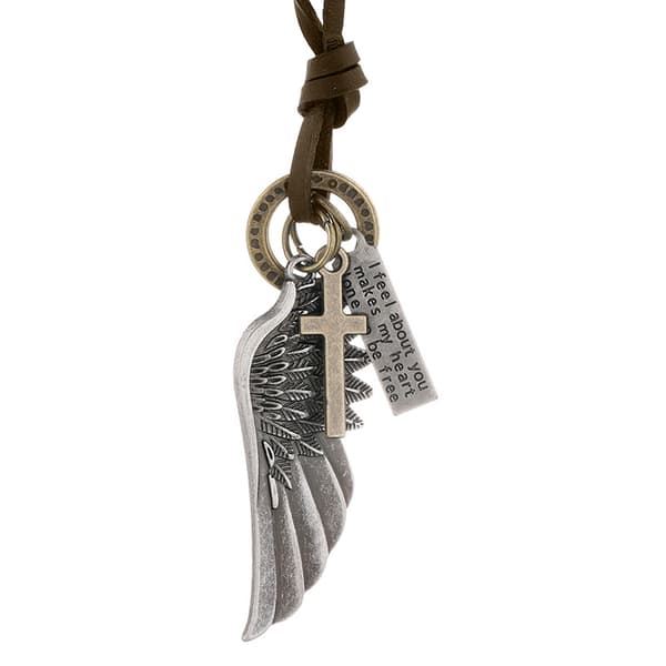 Angel Wings Läderhalsband Silver