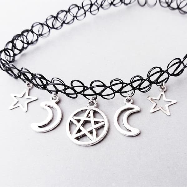 Choker Måne Crescent Moon Pentagram Star Wicca Pagan