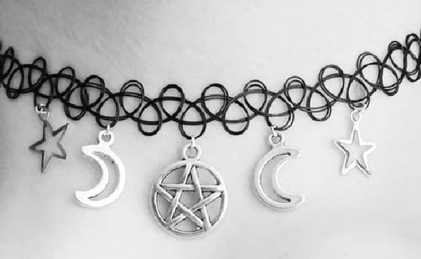 Choker Måne Crescent Moon Pentagram Star Wicca Pagan