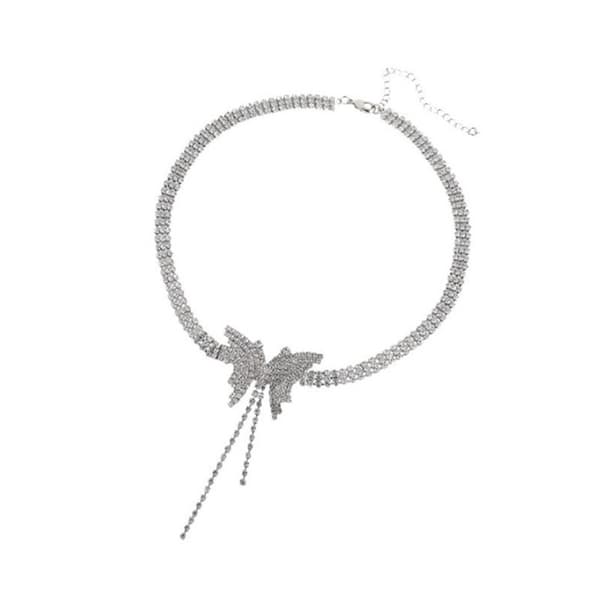 Rhinestone Halskjede Butterfly Choker Sølv