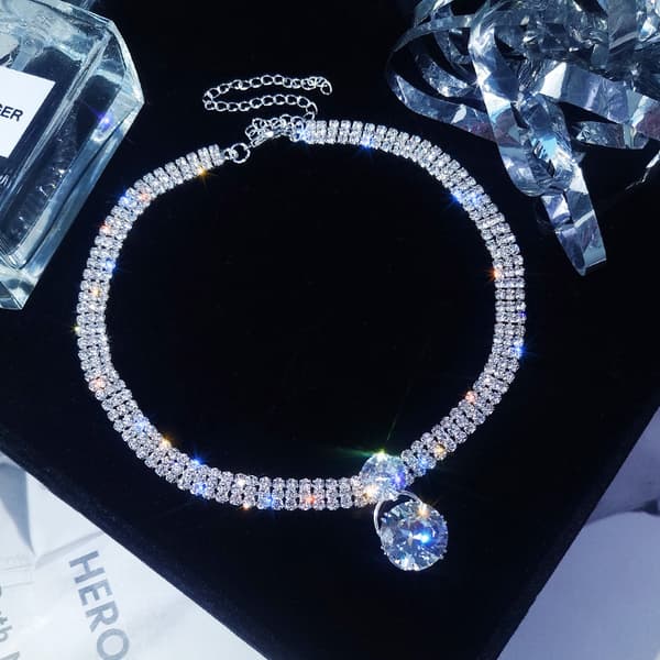 Rhinestone Halskjede Charm Choker Sølv