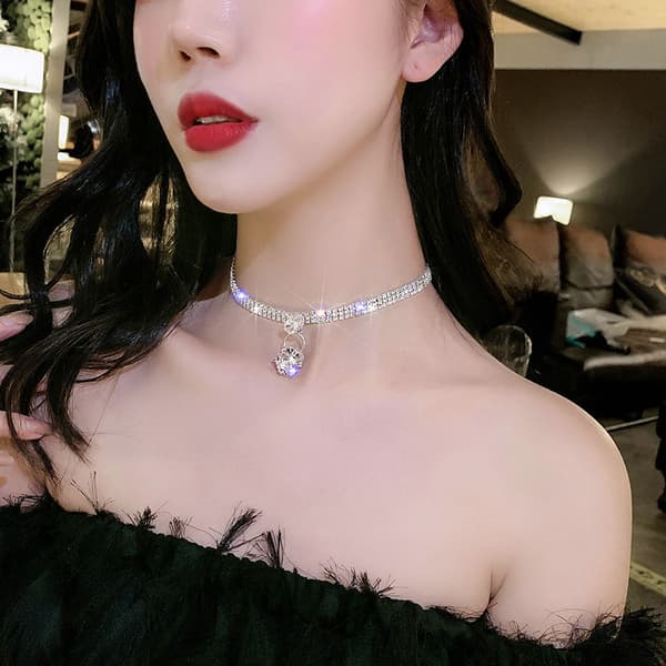 Rhinestone Halskjede Charm Choker Sølv