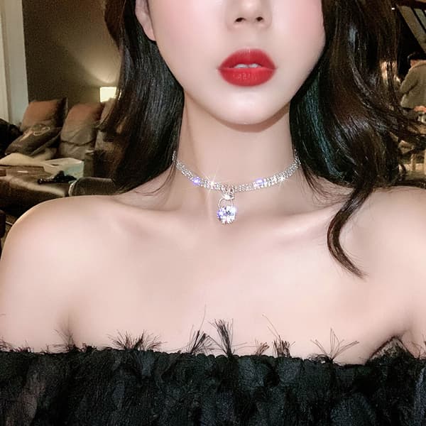 Rhinestone Halskjede Charm Choker Sølv