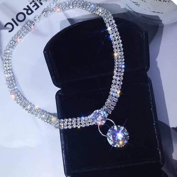 Rhinestone Halskjede Charm Choker Sølv
