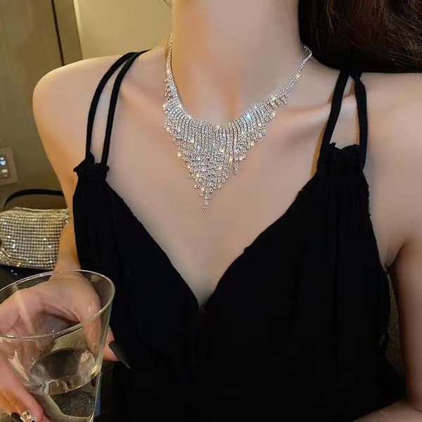 INF Rhinestone halskæde Charm Choker Sølv