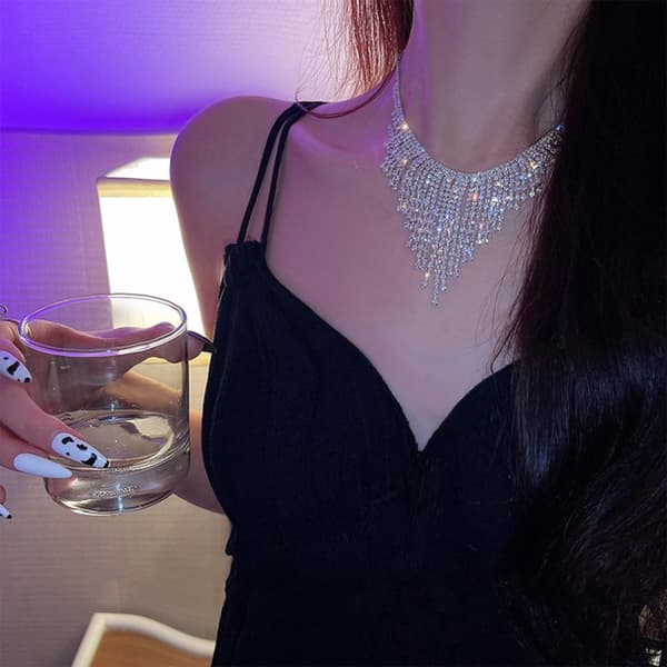 INF Rhinestone halskæde Charm Choker Sølv