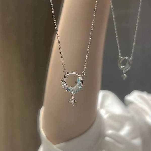 Star Moon hänge halsband Silver