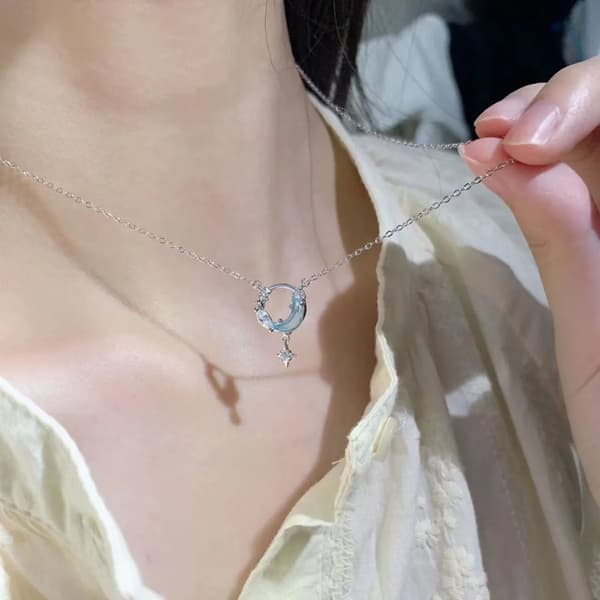 Star Moon hänge halsband Silver