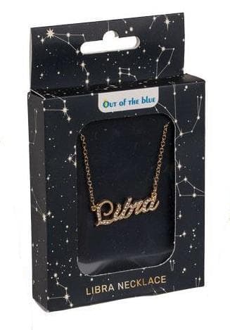 Guld Halsband med Vita Rhinestones & Stjärntecken: Vågen = Libra