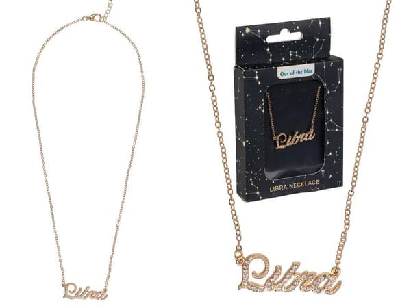 Guld Halsband med Vita Rhinestones & Stjärntecken: Vågen = Libra